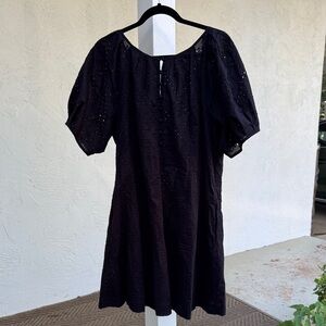 LOFT Black Eyelet Midi Dress - HAS POCKETS!